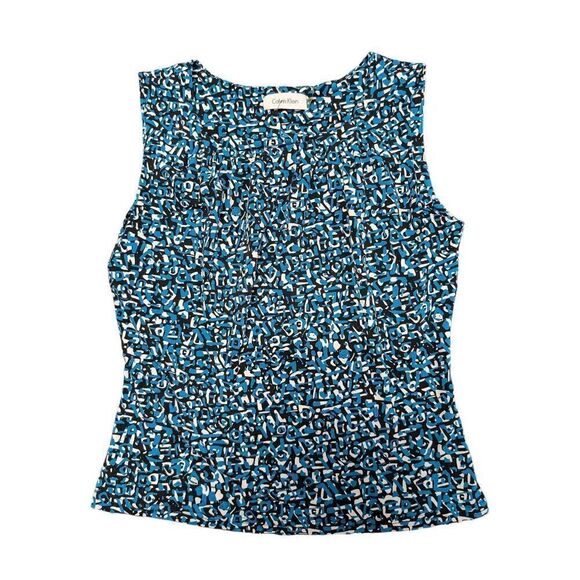 Calvin Klein Sleeveless Blue, Black, and White Print Top Women's Size Small - Picture 1 of 5